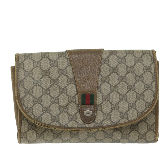 GUCCI GG Canvas Web Sherry Line Clutch Bag PVC Beige Green Red Auth 64005 - Picture 13 of 16
